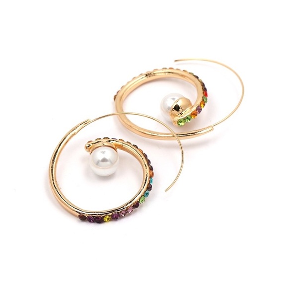 Delisa Gemstone Pearl Hoop Earrings - Picture 4 of 7